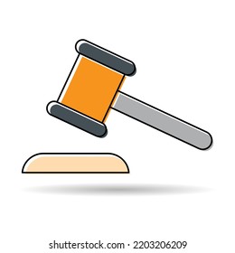 Judge hammer icon shadow, law auction symbol, gavel justice sign vector illustration button .