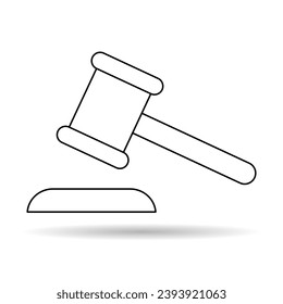Judge hammer icon shadow, law auction symbol, gavel justice sign vector illustration button .