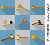 Judge hammer icons set. Flat illustration of 9 judge hammer vector icons for web
