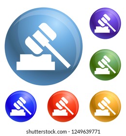 Judge hammer icons set vector 6 color isolated on white background