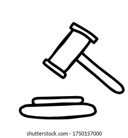 Judge hammer, law gavel in doodle style isolated on white background. Vector illustration.