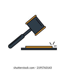 Judge hammer law gavel icon. Auction court hammer symbol concept of bidding authority. colorful flat vector illustration