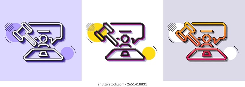 Judge hammer line icon. Halftone dotted pattern. Gradient icon with grain shadow. Court judgement sign. Legal law symbol. Line judge hammer icon. Various designs. Vector