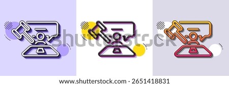 Judge hammer line icon. Halftone dotted pattern. Gradient icon with grain shadow. Court judgement sign. Legal law symbol. Line judge hammer icon. Various designs. Vector