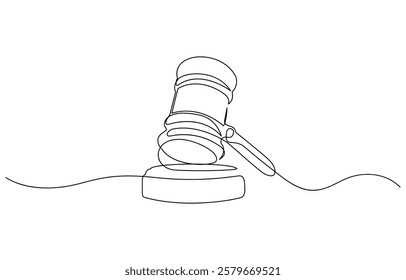 Judge hammer one continuous single line art drawing, One line drawing of judge hammer law symbol continuous hand drawn sketch minimalist design vector illustration.