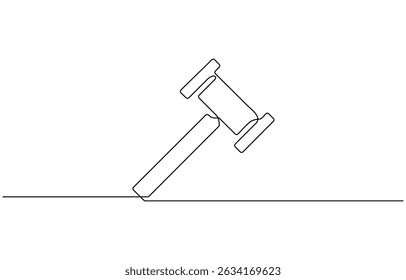 Juiz martelo um desenho de arte de linha única contínua, Um desenho de linha de juiz martelo símbolo da lei, desenho desenhado à mão minimalista design vetor ilustração.