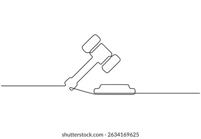 Juiz martelo um desenho de arte de linha única contínua, Um desenho de linha de juiz martelo símbolo da lei, desenho desenhado à mão minimalista design vetor ilustração.