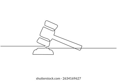 Juiz martelo um desenho de arte de linha única contínua, Um desenho de linha de juiz martelo símbolo da lei, desenho desenhado à mão minimalista design vetor ilustração.