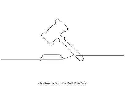 Juiz martelo um desenho de arte de linha única contínua, Um desenho de linha de juiz martelo símbolo da lei, desenho desenhado à mão minimalista design vetor ilustração.