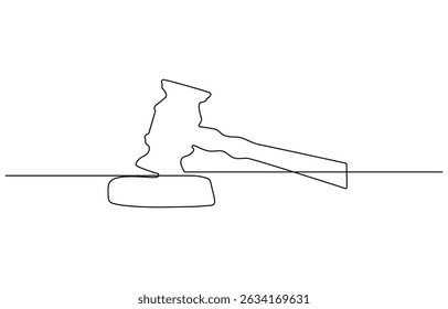 Juiz martelo um desenho de arte de linha única contínua, Um desenho de linha de juiz martelo símbolo da lei, desenho desenhado à mão minimalista design vetor ilustração.