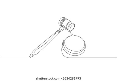 Juiz martelo um desenho de arte de linha única contínua, martelo de juiz contínuo desenho de uma linha minimalismo design isolado no fundo branco, vetor pro.