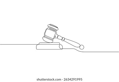 Juiz martelo um desenho de arte de linha única contínua, martelo de juiz contínuo desenho de uma linha minimalismo design isolado no fundo branco, vetor pro.