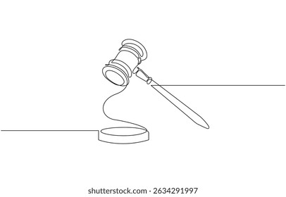 Juiz martelo um desenho de arte de linha única contínua, martelo de juiz contínuo desenho de uma linha minimalismo design isolado no fundo branco, vetor pro.