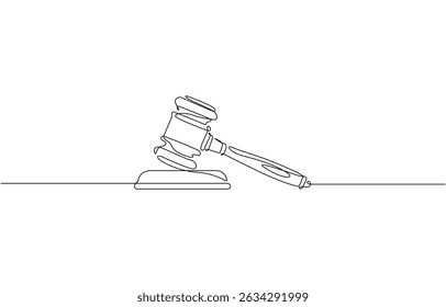 Juiz martelo um desenho de arte de linha única contínua, martelo de juiz contínuo desenho de uma linha minimalismo design isolado no fundo branco, vetor pro.