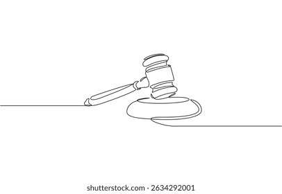 Juiz martelo um desenho de arte de linha única contínua, martelo de juiz contínuo desenho de uma linha minimalismo design isolado no fundo branco, vetor pro.