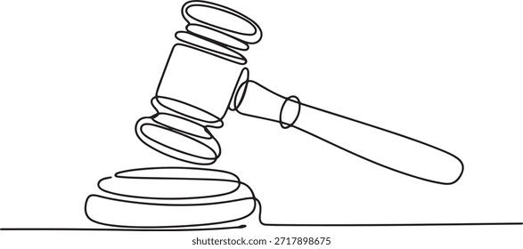 Juiz martelo um desenho artístico de linha única contínuo, Um desenho de linha do juiz martelo lei símbolo mão contínua desenhada.
