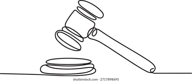 Juiz martelo um desenho artístico de linha única contínuo, Um desenho de linha do juiz martelo lei símbolo mão contínua desenhada.
