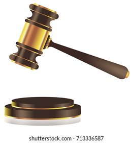 Judge hammer realistic 3d vector illustration. The symbol of the judiciary.