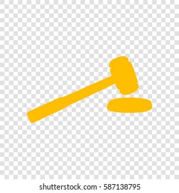 Judge hammer sign. Vector. Amber icon on transparent background.