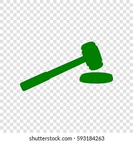 Judge hammer sign. Vector. Dark green icon on transparent background.