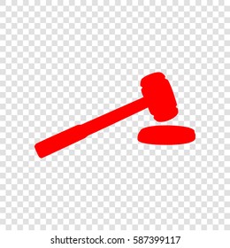 Judge hammer sign. Vector. Red icon on transparent background.