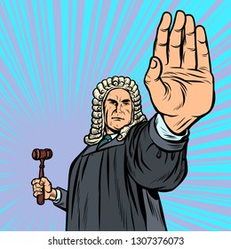 judge with a hammer stop gesture. Pop art retro vector illustration kitsch vintage