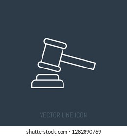 Judge Hammer Vector Line Icon.