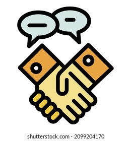 Judge handshake icon. Outline judge handshake vector icon color flat isolated