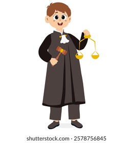 Judge holding gavel and scales, metaphor for responsibility. Graphic element for website, poster or banner. Law symbol. Public officials who provide justice in court are judges or prosecutors