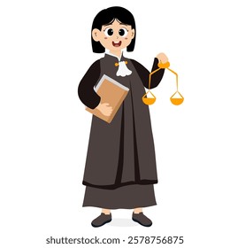 Judge holding gavel and scales, metaphor for responsibility. Graphic element for website, poster or banner. Law symbol. Public officials who provide justice in court are judges or prosecutors