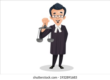 Judge is holding a justice scale. Vector graphic illustration. Individually on white a background.