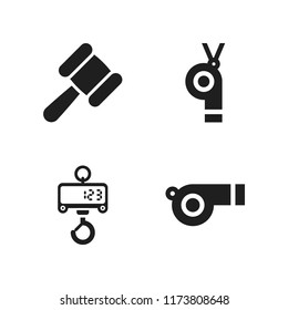 judge icon. 4 judge vector icons set. whistle, gavel and scale icons for web and design about judge theme