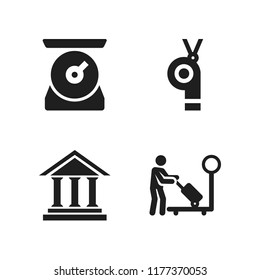 judge icon. 4 judge vector icons set. antique columns building front, whistle and scale icons for web and design about judge theme