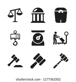 judge icon. 9 judge vector icons set. courthouse, imbalanced scale and mallet icons for web and design about judge theme