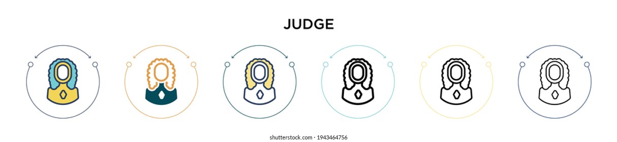 Icono de juez en el estilo relleno, delgado, contorno y trazo. Ilustración vectorial de dos iconos vectoriales de jueces de color y negro se puede utilizar para móviles, ui, web