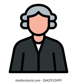 Judge icon flat line style illustration representing legal authority and courtroom proceedings, suitable for justice, law, and government-related projects
