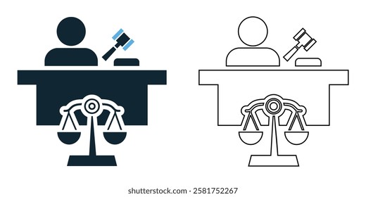 judge icon vector, law firms, judiciary, court proceedings, and legal services pictogram symbol ui and ux design, glyphs and stroke line