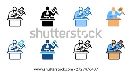Judge icons set multiple style collection. Editable stroke 
