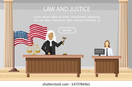 Judge justice court Vector flat style. Law orders brochure templates. Page flyers justice concept