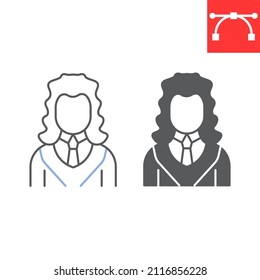Judge line and glyph icon, person and justice, judge vector icon, vector graphics, editable stroke outline sign, eps 10.