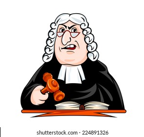 Judge make verdict. Vector illustration in cartoon style
