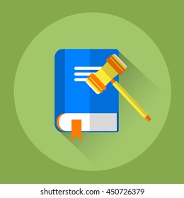 Judge Mallet With Law Book Colorful Icon Flat Vector Illustration