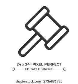Judge mallet line ui icon. Gavel traditional courtyard attribute. making decision in criminal case. Isolated vector outline symbol. Webdesign user interface element linear, pixel perfect