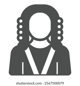 Judge man in gown and wig solid icon, jurisprudence concept. Vector graphics. Court president sign on white background, glyph style icon for mobile or web design