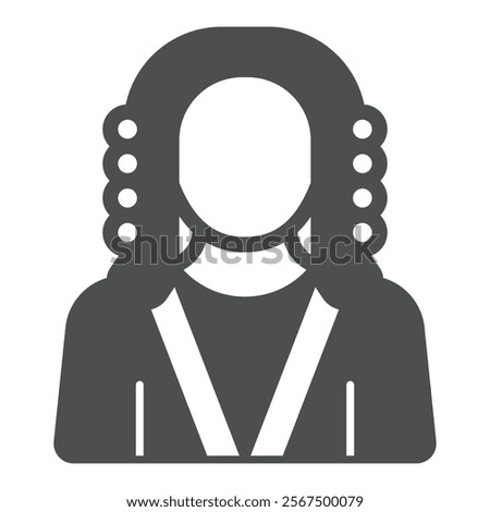 Judge man in gown and wig solid icon, jurisprudence concept. Vector graphics. Court president sign on white background, glyph style icon for mobile or web design