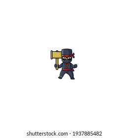 Judge Ninja With Board Cartoon Character Design Vector Illustration. With Cute, Funny, And Fun Cartoon.  - Shutterstock ID 1937885482