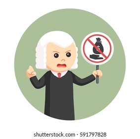 judge with no bribe sign in circle background