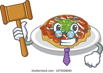 Judge okonomiyaki is served on cartoon plate