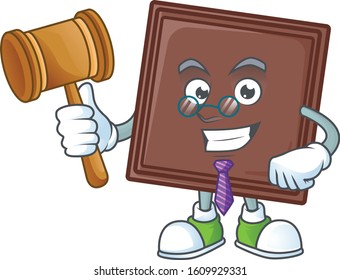 Judge one bite chocolate bar in mascot cartoon character style