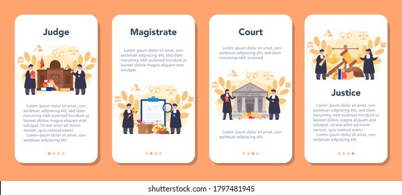 Judge online service or platform. Court worker stand for justice and law. Judgement and punishment idea. Online consultation. Isolated flat vector illustration